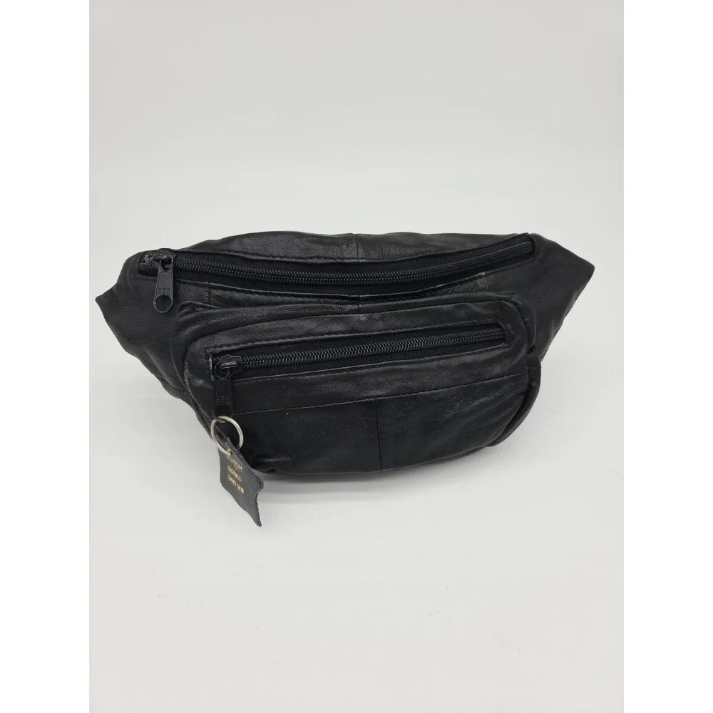 Vintage Buxton Cashmere Lamb Skin Leather Black Fanny Pack Adjustable Strap